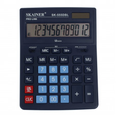 Калькулятор настольный большой, 12-разрядный, SKAINER SK-555BL, 2 питание, 2 память, 155 x 205 x 35 мм, синий